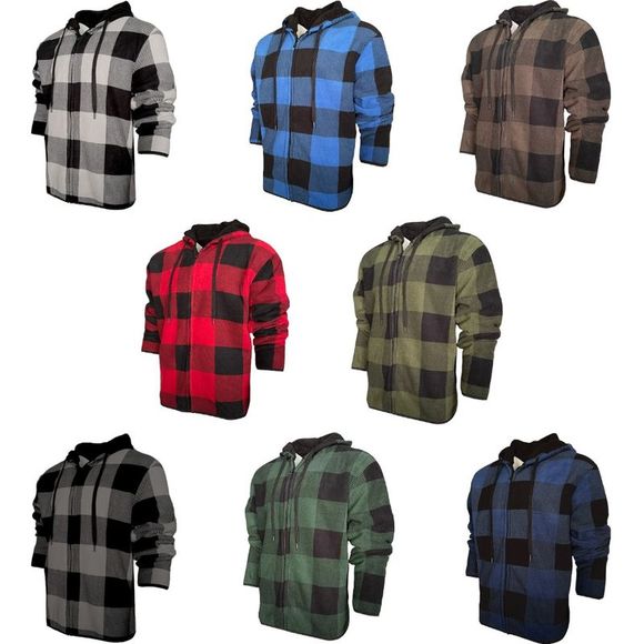 DBFL Other - Men's Flannel Hoodie Sherpa Fleece Lined Plaid  Jacket Casual Light Blue